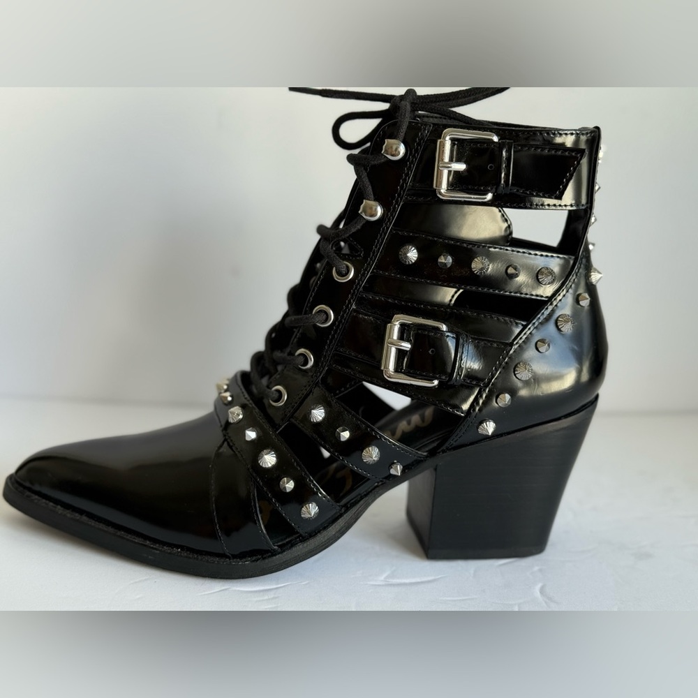 Sam Edelman Black Studded Lace-Up Boots - Picture 11 of 13